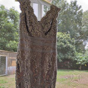 Tadashi Shoji, gun metal green cocktail dress